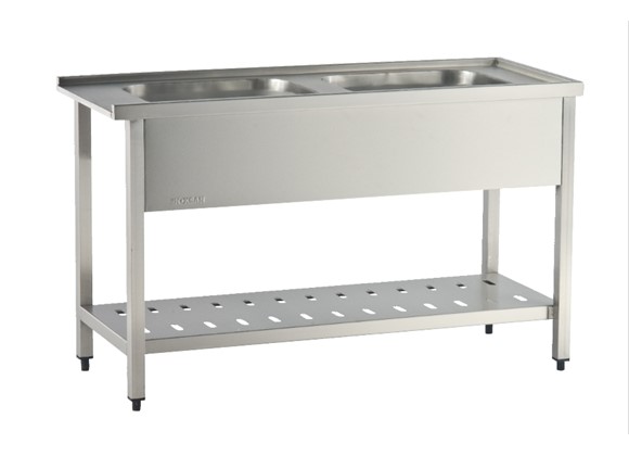 B2R 140R - Dishwasher Inlet Table with Sinks with Perforated Lower Shelf